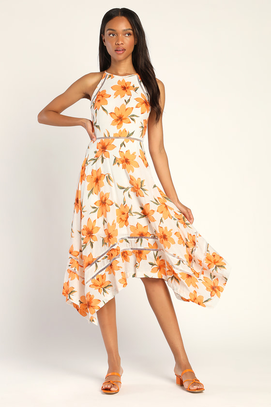 orange floral dress